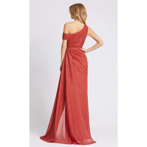 MAC DUGGAL Draped One Shoulder Chiffon Gown in Crimson Red Size US 4 - Picture 9 of 10
